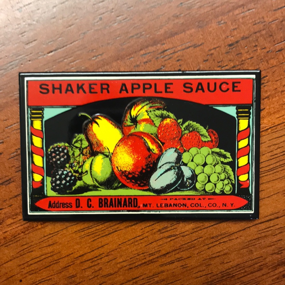 ANDE ROONEY Vintage Shaker Applesauce Brand Porcelain Enamel Refrigerator Magnet